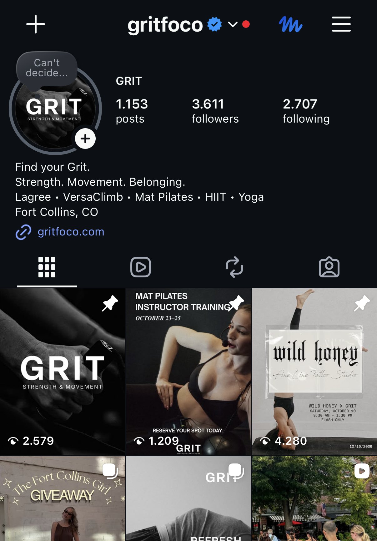Instagram-Profil von GRIT, Fort Collins